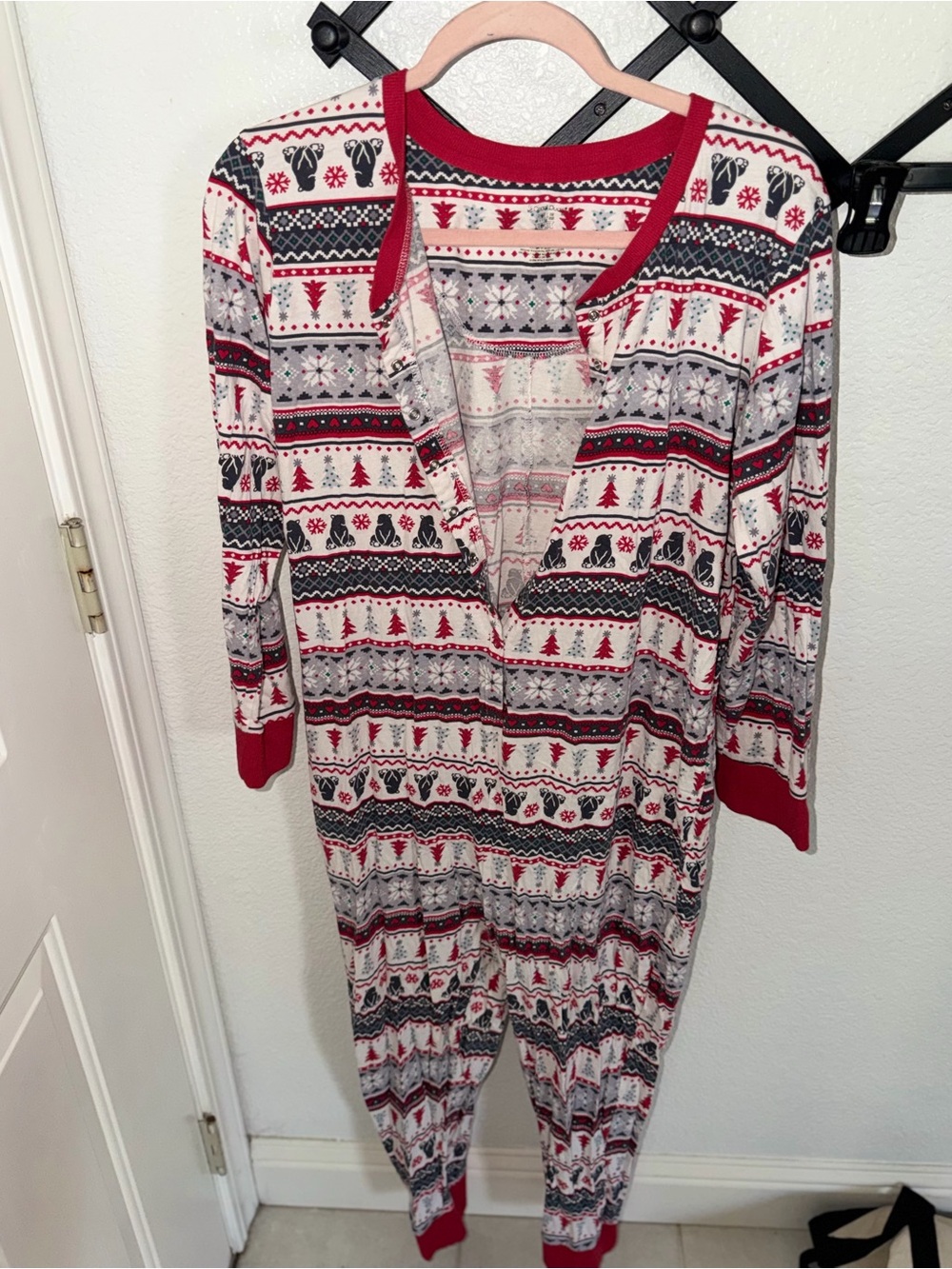 Good Duck Family Christmas One Piece Pajamas XL Fair Isle Henley Union Suit - Picture 2 of 4